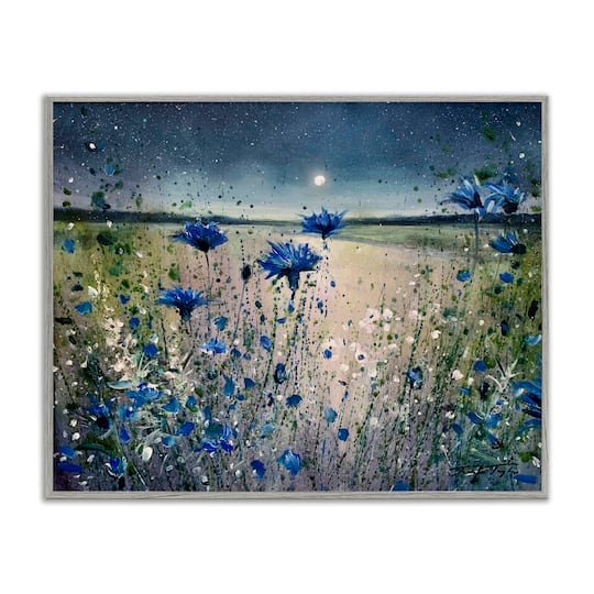Stupell Industries Moon over Blooming Flowers Framed Giclee Art